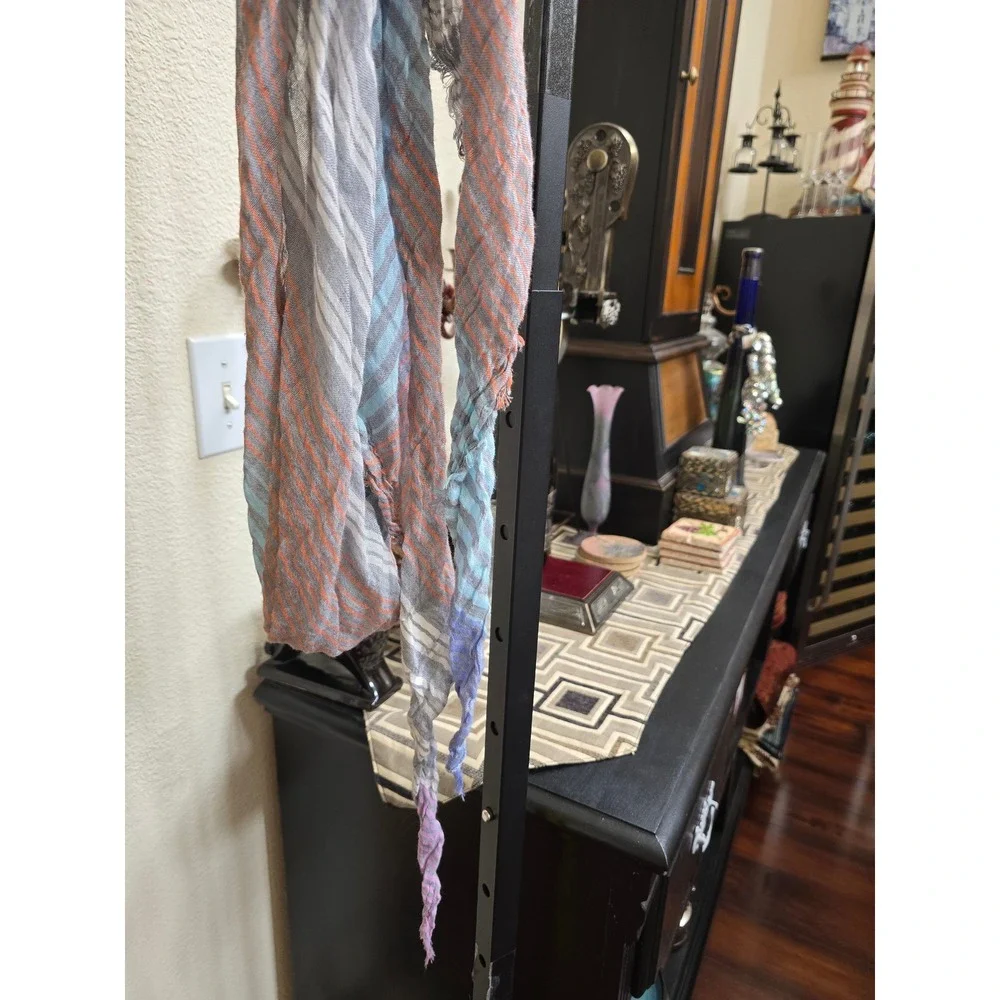 Traits Paris Made in France 100% Cotton Striped Scarf Wrap Purple Blue Grey